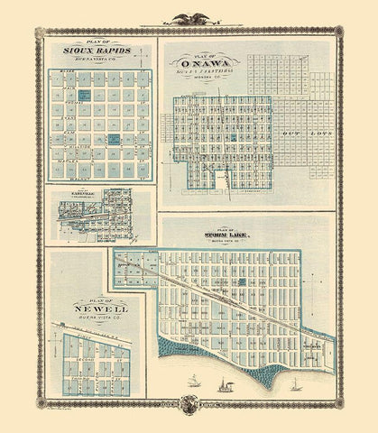 Sioux Rapids, Onawa, Earlville, Storm Lake, Newell Black Ornate Wood Framed Art Print with Double Matting by Andreas