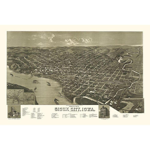 Sioux City Iowa - Wellge 1888 Gold Ornate Wood Framed Art Print with Double Matting by Wellge