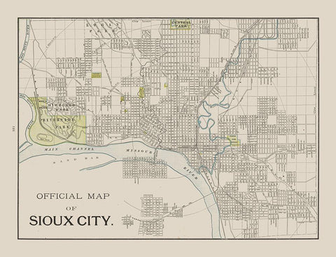 Sioux City Iowa - Cram 1892 Black Ornate Wood Framed Art Print with Double Matting by Cram