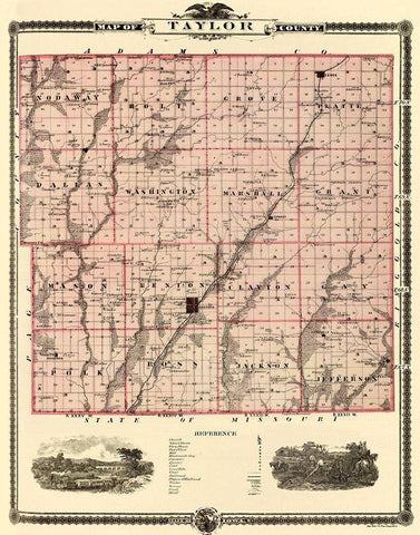 Taylor Iowa Landowner - Andreas 1875 Black Ornate Wood Framed Art Print with Double Matting by Andreas