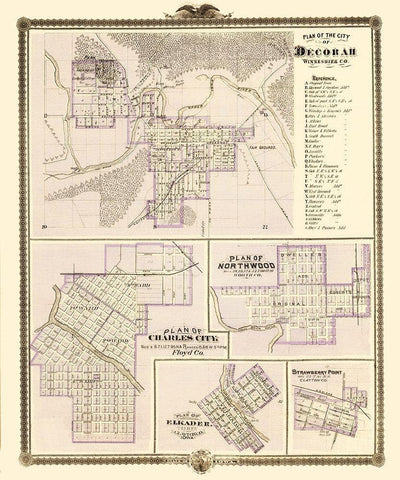 Decorah, Northwood, Charles City Iowa Black Ornate Wood Framed Art Print with Double Matting by Andreas