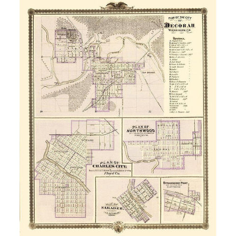 Decorah, Northwood, Charles City Iowa Gold Ornate Wood Framed Art Print with Double Matting by Andreas