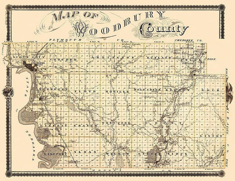 Woodbury Iowa Landowner - Shober 1875 White Modern Wood Framed Art Print with Double Matting by Shober