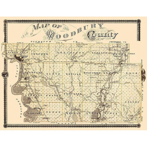 Woodbury Iowa Landowner - Shober 1875 Black Modern Wood Framed Art Print with Double Matting by Shober