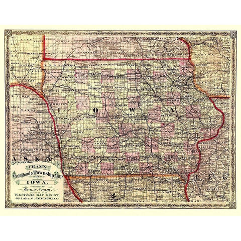 Iowa - Cram 1875 Gold Ornate Wood Framed Art Print with Double Matting by Cram