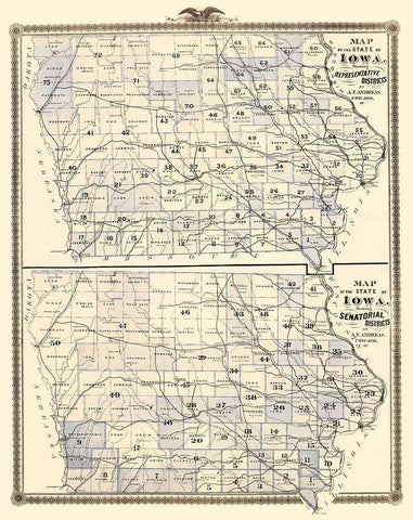 Iowa with Representative, Senatorial Districts White Modern Wood Framed Art Print with Double Matting by Andreas