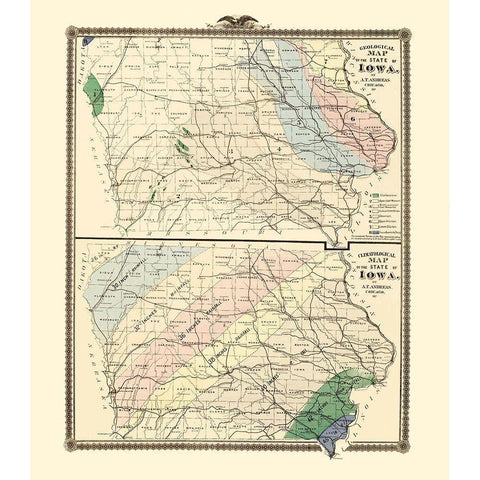 Iowa Geology, Climate - Andreas 1874 Gold Ornate Wood Framed Art Print with Double Matting by Andreas