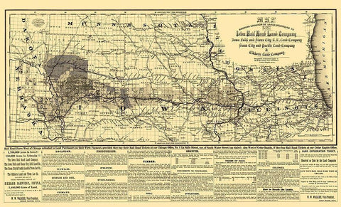 Iowa Railroad Land Company - Colton 1871 Black Ornate Wood Framed Art Print with Double Matting by Colton