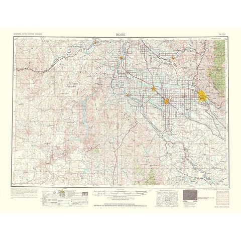 Boise Idaho Oregon Quad - USGS 1962 White Modern Wood Framed Art Print by USGS