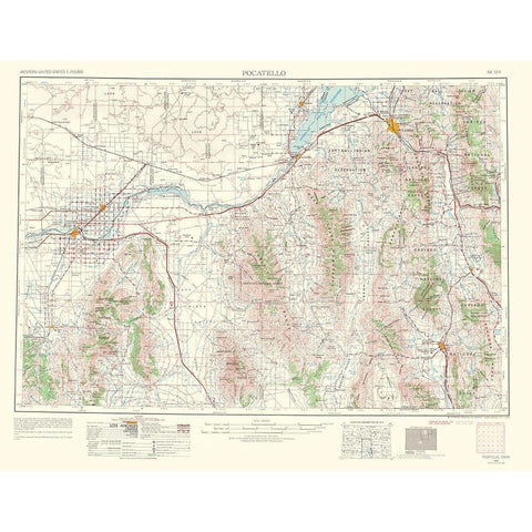 Pocatello Idaho Quad - USGS 1963 Gold Ornate Wood Framed Art Print with Double Matting by USGS