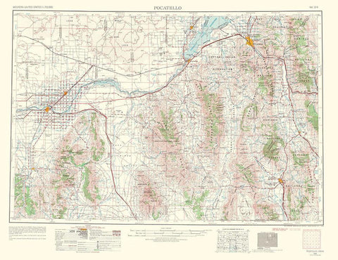 Pocatello Idaho Quad - USGS 1963 Black Ornate Wood Framed Art Print with Double Matting by USGS