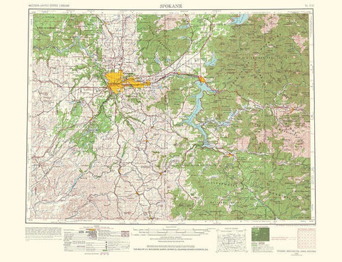 Spokane Washington Idaho Montana Quad - USGS 1965 Black Ornate Wood Framed Art Print with Double Matting by USGS