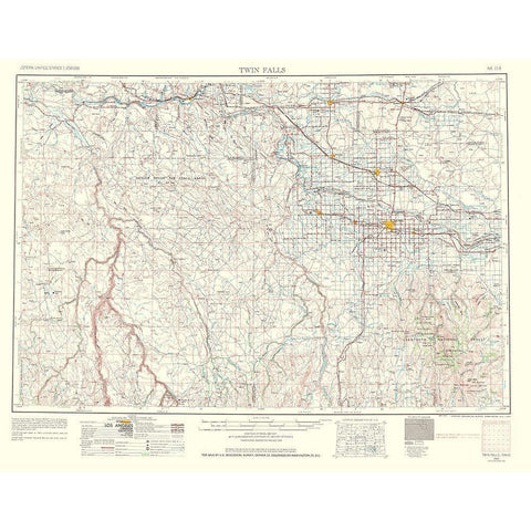 Twin Falls Idaho Quad - USGS 1963 Gold Ornate Wood Framed Art Print with Double Matting by USGS