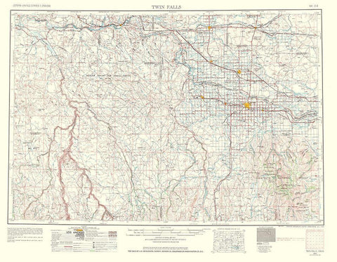 Twin Falls Idaho Quad - USGS 1963 White Modern Wood Framed Art Print with Double Matting by USGS