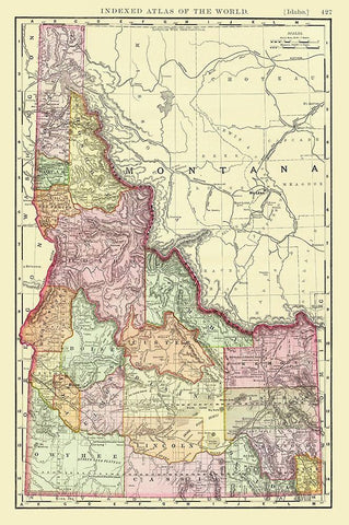 Idaho from Indexed World Atlas - Rand McNally 1897 White Modern Wood Framed Art Print with Double Matting by Rand McNally