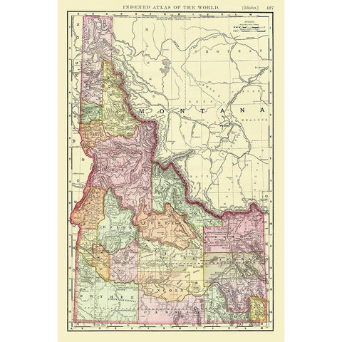 Idaho from Indexed World Atlas - Rand McNally 1897 Black Modern Wood Framed Art Print by Rand McNally