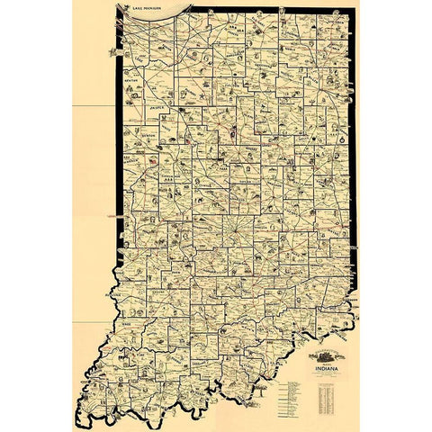 Indiana Railroad Routes - McEwen 1897 Gold Ornate Wood Framed Art Print with Double Matting by McEwen