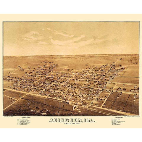 Abingdon Illinois - Shober 1874 Gold Ornate Wood Framed Art Print with Double Matting by Shober