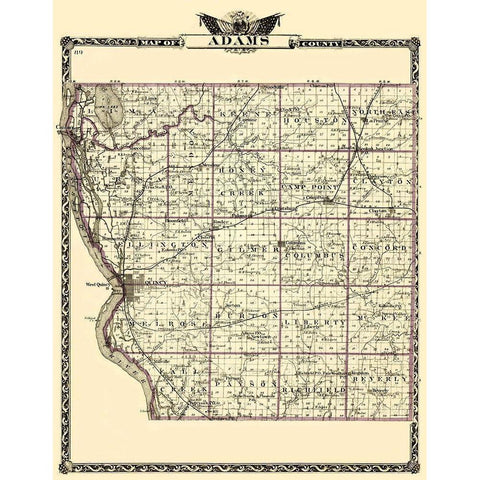 Adams Illinois Landowner - Warner 1870 Gold Ornate Wood Framed Art Print with Double Matting by Warner