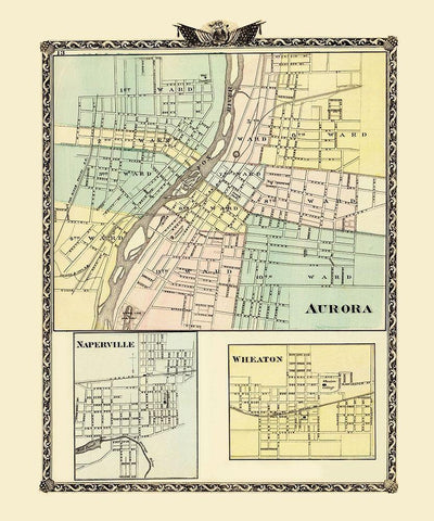 Aurora, Wheaton, Naperville Illinois - Warner 1870 White Modern Wood Framed Art Print with Double Matting by Warner