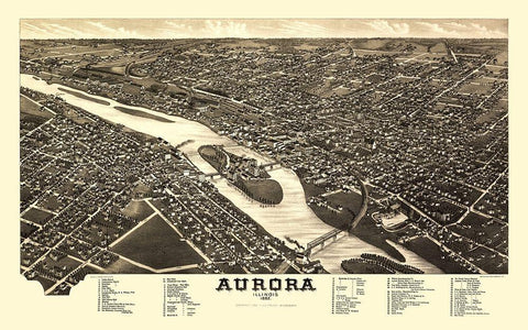Aurora Illinois - Beck 1867 Black Ornate Wood Framed Art Print with Double Matting by Beck