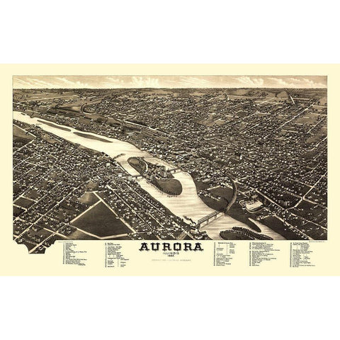 Aurora Illinois - Beck 1867 Black Modern Wood Framed Art Print by Beck