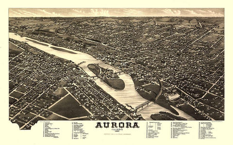 Aurora Illinois - Stoner 1882  Black Ornate Wood Framed Art Print with Double Matting by Stoner