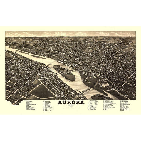 Aurora Illinois - Stoner 1882  Black Modern Wood Framed Art Print with Double Matting by Stoner