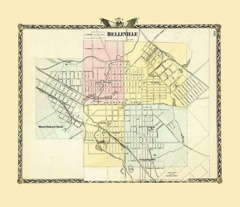 Belleville Illinois - Warner 1876 White Modern Wood Framed Art Print with Double Matting by Warner