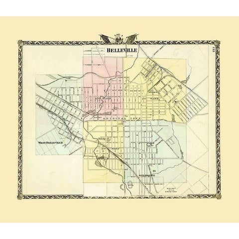 Belleville Illinois - Warner 1876 Black Modern Wood Framed Art Print with Double Matting by Warner