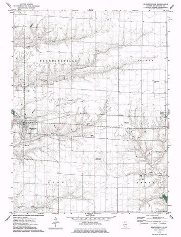 Blandinsville Illinois Quad - USGS 1974 Black Ornate Wood Framed Art Print with Double Matting by USGS