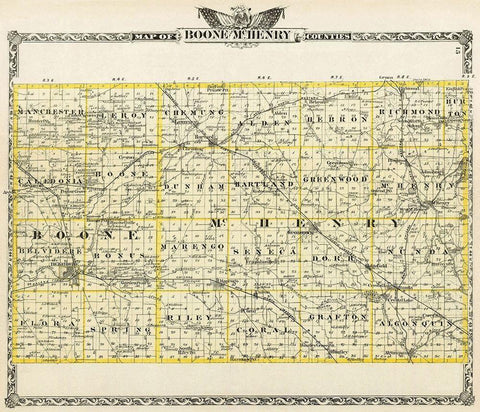 Boone  Mchenry Illinois Landowner - Warner 1876 White Modern Wood Framed Art Print with Double Matting by Warner