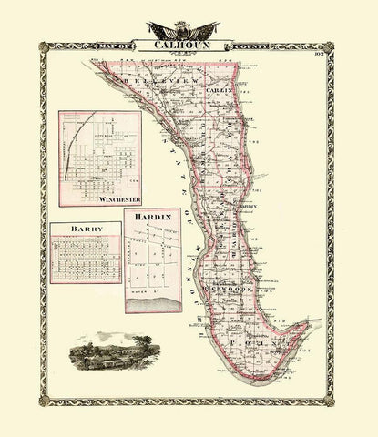 Calhoun Illinois - Warner 1876 White Modern Wood Framed Art Print with Double Matting by Warner