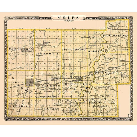 Coles County Illinois - Beers 1876 Black Modern Wood Framed Art Print with Double Matting by Beers