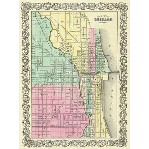 Chicago Illinois - Colton 1855 Gold Ornate Wood Framed Art Print with Double Matting by Colton