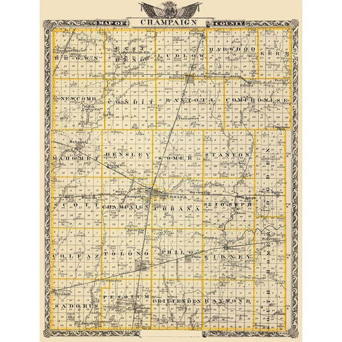 Champaign Illinois Landowner - Warner 1876 White Modern Wood Framed Art Print by Warner