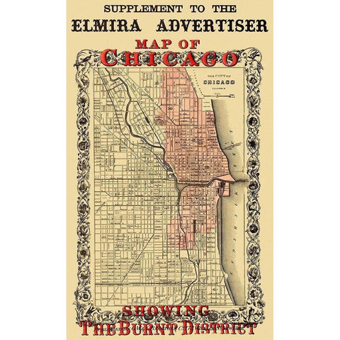 Chicago Illinois Fire Burnt District - Colton 1871 White Modern Wood Framed Art Print by Colton