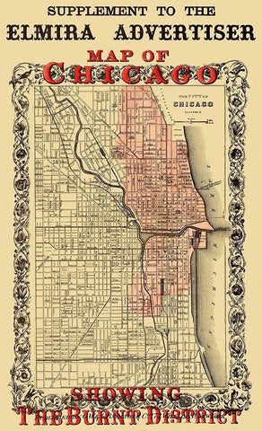 Chicago Illinois Fire Burnt District - Colton 1871 Black Ornate Wood Framed Art Print with Double Matting by Colton