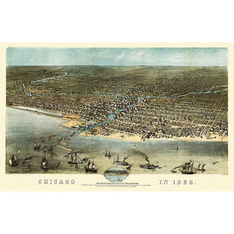 Chicago Illinois - Ruger 1868 Gold Ornate Wood Framed Art Print with Double Matting by Ruger