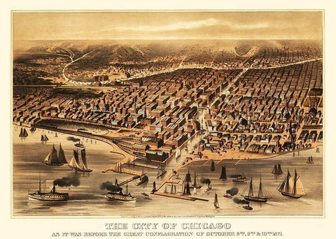 Chicago Illinois - Flint 1872 Black Ornate Wood Framed Art Print with Double Matting by Flint