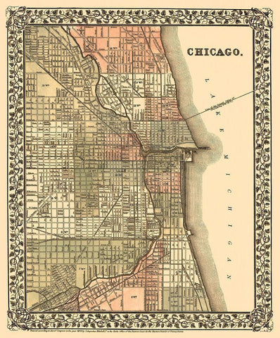 Chicago Illinois - Mitchell 1870 Black Ornate Wood Framed Art Print with Double Matting by Mitchell