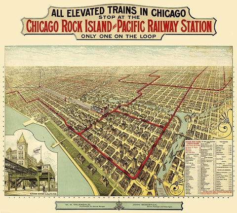 Chicago Rock Island Pacific Railway Illinois Black Ornate Wood Framed Art Print with Double Matting by Poole