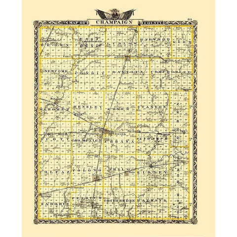 Champaign Illinois Landowner - Warner 1870 Gold Ornate Wood Framed Art Print with Double Matting by Warner