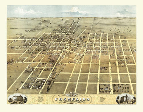 Champaign Illinois - Ruger 1869 Black Ornate Wood Framed Art Print with Double Matting by Ruger