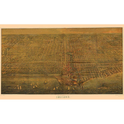 Chicago Illinois - Braunhold 1857 Black Modern Wood Framed Art Print by Braunhold