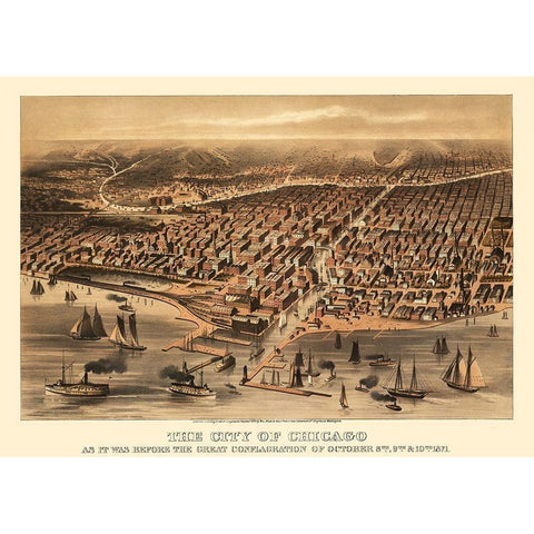 Chicago Illinois - Davis 1871 Black Modern Wood Framed Art Print with Double Matting by Davis