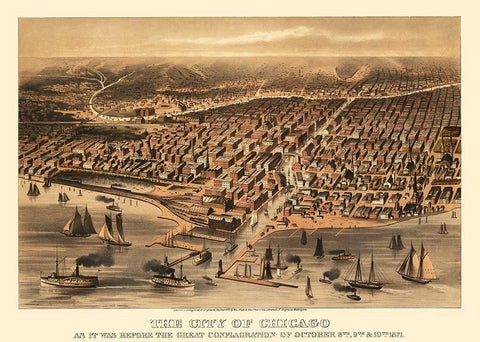 Chicago Illinois - Davis 1871 Black Ornate Wood Framed Art Print with Double Matting by Davis