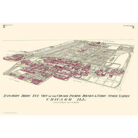 Chicago Packing Houses Union Stock Yards Illinois Gold Ornate Wood Framed Art Print with Double Matting by Rascher