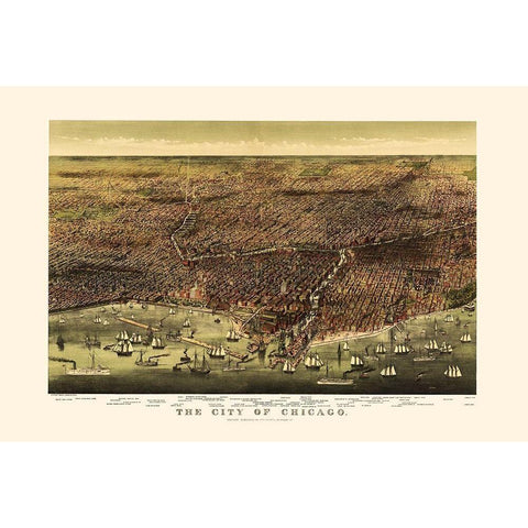 Chicago Illinois - Currier 1892 Gold Ornate Wood Framed Art Print with Double Matting by Currier