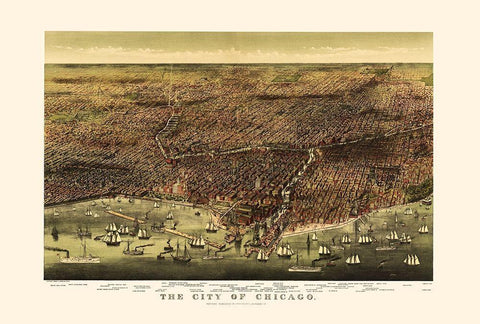 Chicago Illinois - Currier 1892 Black Ornate Wood Framed Art Print with Double Matting by Currier
